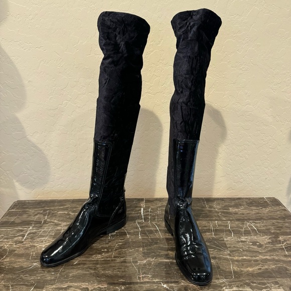 Italian Patent Leather and Velveteen Over The Knee Sock Boots - Picture 16 of 16
